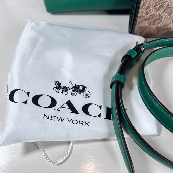 COACH Georgia Satchel Green Pebbled Leather Shoulder Crossbody Bag w Wallet - Picture 9 of 16